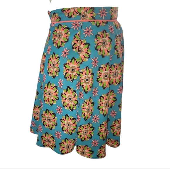 flying tomato Floral Patterned flowy skater mini Skirt - turquoise coral lime S - Picture 2 of 6